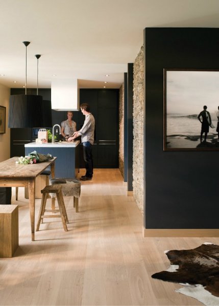 black-kitchen-cabinets-with-oak-floor